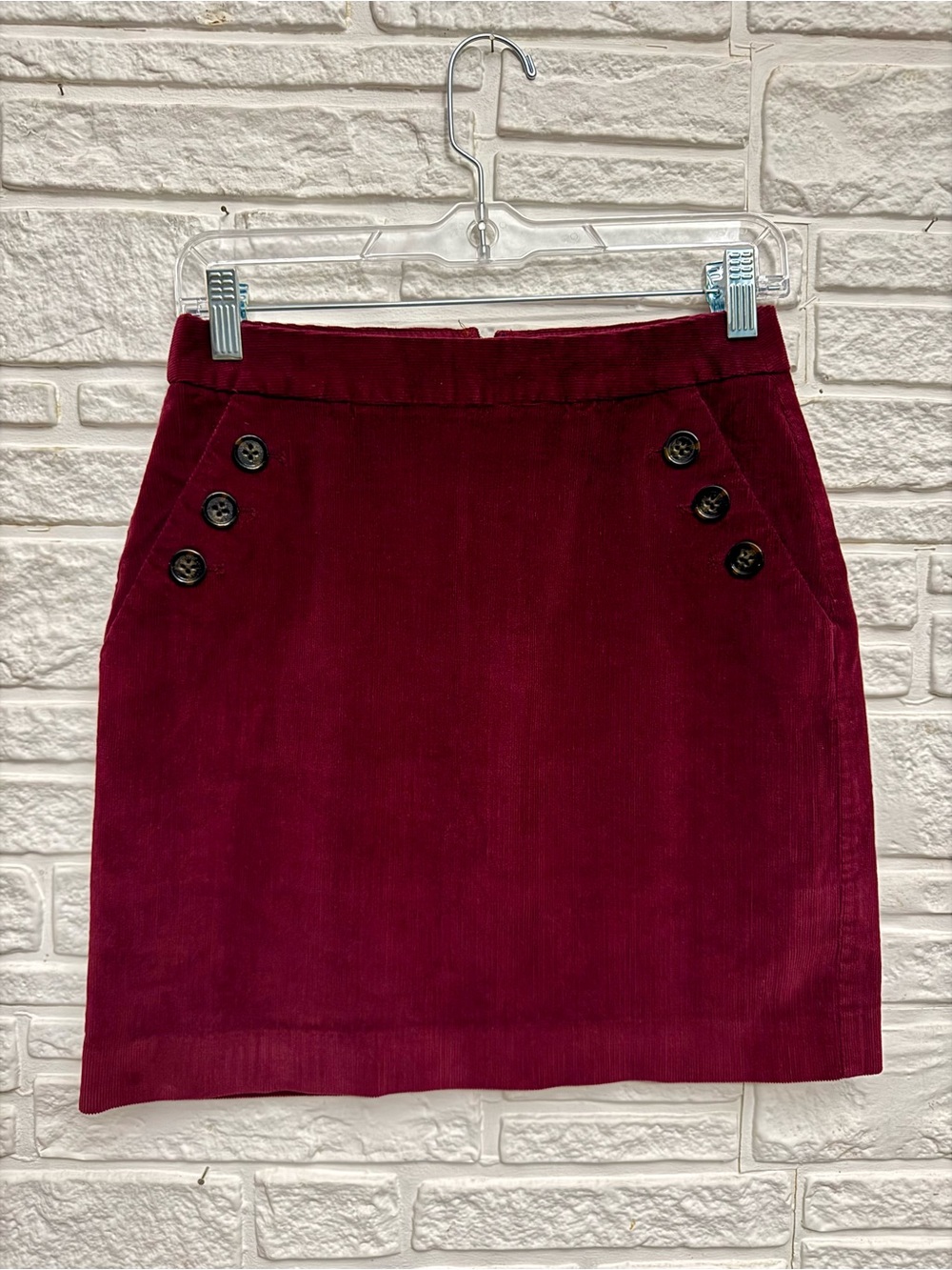 Banana Republic Burgundy Corduroy Mini Skirt Sailor Button Detail Maroon Red 0